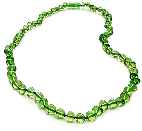 Amberistan Blau Bernsteinkette für Damen - 100% Echter Bernsteinschmuck Halskette - Kollier Handgefertigt aus Zertifizierter Karibischer Barock Perlen - 45 cm (Grün)