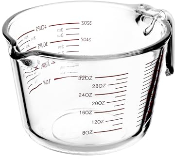 QWORK® Misurini cucina da 1 litro in vetro borosilicato, Caraffa graduata ml/oz/pint/cup, adatta al forno, al microonde