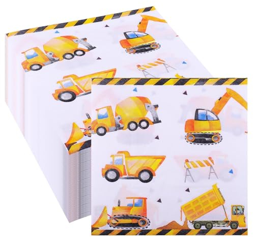 JIZZU Servietten Bagger 80 Stück, 17x17CM Quadratisch Bagger Servietten, Partygeschirr, Servietten für Kindergeburtstag Jungen/Mädchen Geburtstag