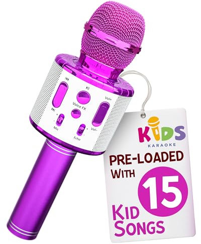Move2Play, Kids Karaoke Microphone | Includes Bluetooth & Pre-Loaded Songs | Birthday Girl Toy for Toddlers, 2, 3, 4, 5+ Girls & Boys