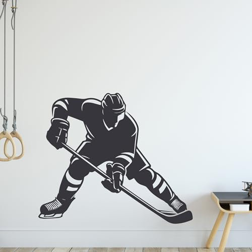 GRAZDesign Wandtattoo Eishockey Spieler für Kinderzimmer, Sporthalle, Wohnzimmer - Wandaufkleber selbstklebend - 35x30cm / weiss