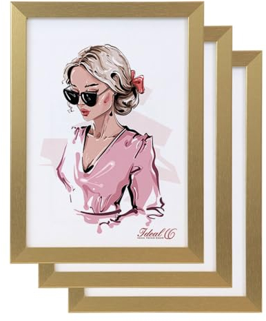 IDEAL TREND 3er 5er Pack Hekla Set Holzrahmen Foto Bilderrahmen Wanddeko Collage Poster Rahmen: Farbe: 3er Pack Gold | Format: 40x60