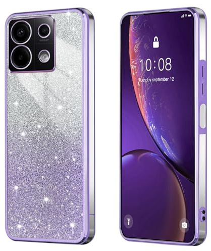BEEJTUNY Handyhülle für Xiaomi Redmi Note 13 4G, Weiche und Schöne Hülle mit Glitzeraufkleber, Transparente Bumper Schutzhülle, Stilvolle Stoßfeste Hülle. Lila