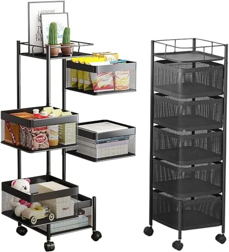 6 Tier Storage Rack Kitchen Rotating Vegetable Serving Trolley Cart Shelf | Kitchen Rotating Vegetable Rack | Fruit Storage Basket with Wheels | Square Vegetable Storage Trolley