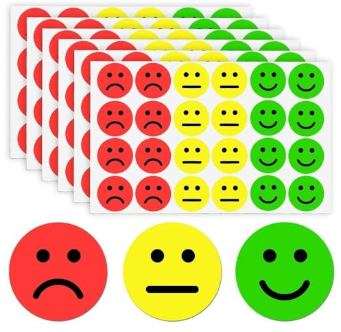 Wzhtuzi 2400 Stück 25mm Smiley Aufkleber, Smiley Sticker Stimmungsaufkleber Rot-Gelb-Grüne Aufkleber für Moderationskarten Moderationskoffer Belohnungssticker