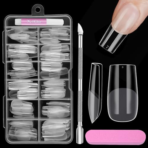 Quadrat Nagel Tips Kurz, Venares 120PCS Full Cover Nail tips Kurz 12 Größe Soft Gel Tips für Gelnägel, Nageltips Kurz mit Kleber Feilen Nagelpuffer Nagelhautschieber, Press on Nail Tips square
