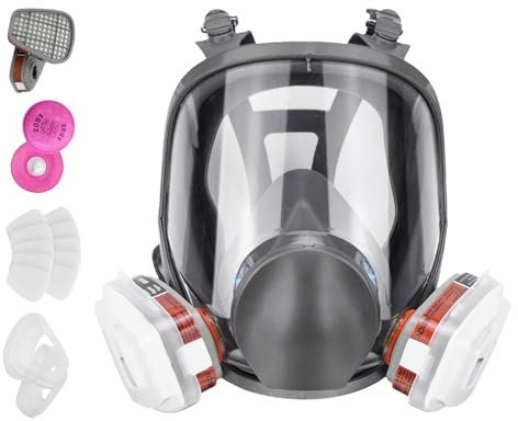 Industrie-Atemschutzmasken,Gesichts-Atemschutzmaske | Industrial 6800 Vollgesichtsmaske mit Filtern - Antibeschlag-Linse, High-Definition-Spiegelgesichts-Atemschutzmaske für Holzbearbeitung, Malerei