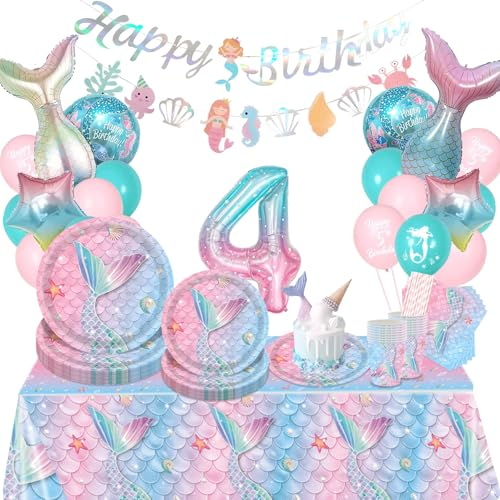 Komicea Décoration Anniversaire Sirène 5 ans, Fille Anniversaire Sirene Kit, Vaisselle Jetable Anniversaire, pour 5 ans Decoration Anniversaire Fille (16 Invités)