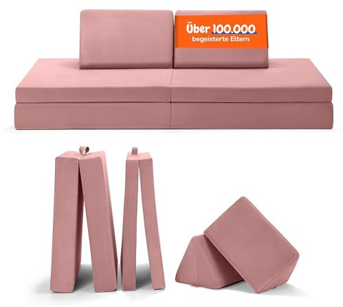 Funzy Spielsofa für Kinder - Das Original für kreatives Spielen, Modulare Spielcouch, Waschbarer Bezug, Robust und Langlebig, TÜV und Oeko-TEX 100 Zertifiziert mit 3 Jahren Garantie, Korallen Altrosa