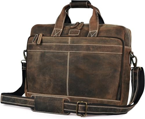 LEATHER VILLAGE Handgefertigte Laptop-Umhängetasche aus Leder