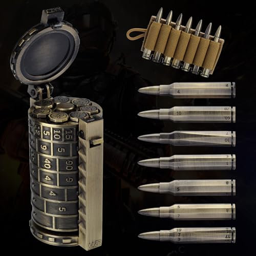 CZYY Set di 7 dadi poliedrici per fucile, in metallo massiccio, con custodia per contenitore rotante e cintura porta cartuccia, set di dadi perfetti per giochi di ruolo per D&D, giochi da tavolo