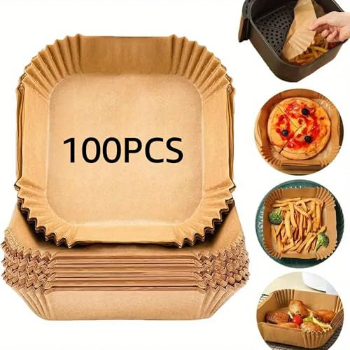 Air Fryer Disposable Square Paper Liners, 100PC Liners for Ninja Air Fryer Dual by Fiona's Favourites, Airfryer Food Grade Accessories for AF300UK AF400UK, Salter, Other Dual Airfryer