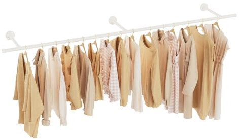 GUOHNHE Kleiderständer für Wand, Garderobenstange Wandmontage, Kleidergestell Garderobenhalter, DIY Garderoben System, Decken-Montage, Kleider-Stangen aus Metall, 211 cm, 1 Set, Weiß, SG211W-1