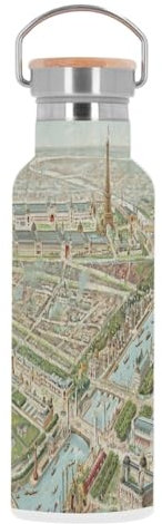 Bouteille Inox Gourde Thermo Isotherme - Exposition Universelle Paris 1900 Paris Dessin Vue Aerienne Tour Eiffel - 500 ml (17 oz)