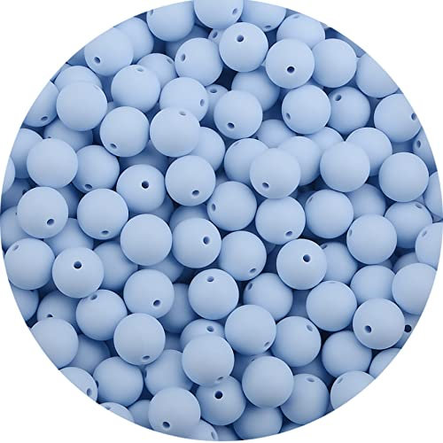 SFQEVHRZ Silikonarmband Perlen, 50 Stück Silikonperlen, 1,2 cm, lose Batikperlen, Silikon-Halskette, DIY-Silikonperlen, Schlüsselanhänger, Armband-Herstellungsset(Pastel Blue)