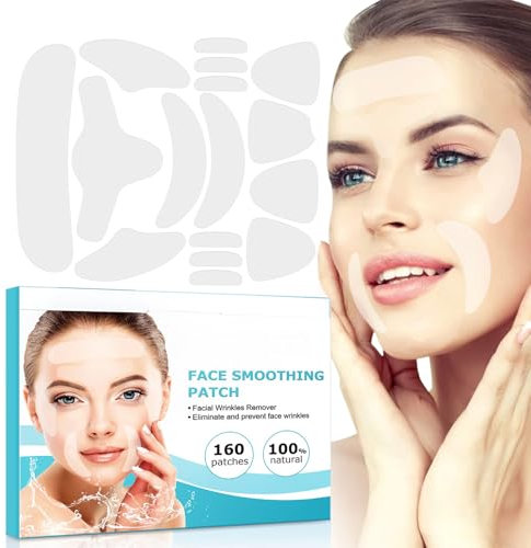160 Stück Gesichtsfalten Entferner Streifen, Anti Falten Pflaster, Zornesfalte Pflaster, Gesichtsfalten Pflaster zum Glätten von Augen Mund oder für Gesicht - Wiederverwendbare (10 Blätter)