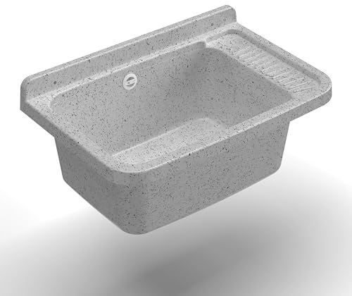 Adventa: Bañera lavadero de Resina de Polipropileno, fijación a la Pared, con sifón y desagüe, Resistente a los ácidos de Uso común, lavadero, Garaje, Exterior, 60 x 40 x 25 cm