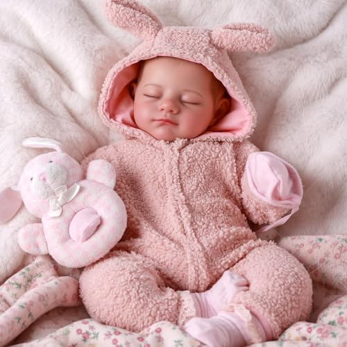 BABESIDE Reborn-Babypuppe 20 Zoll Mädchen Schlafendes Neugeborenes | Realistisch, Voller Stoffkörper, Lebensecht, Mit bezauberndem Plüsch-Häschen-Outfit, Geschlossene Augen