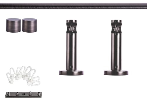 Victoria M. Gardinenstange Set mit Kappenknäufen mit Wandhalter und Flachring und Innenlauf Ø 19 mm Länge 140cm, 1-Läufig, Anthrazit gebürstet