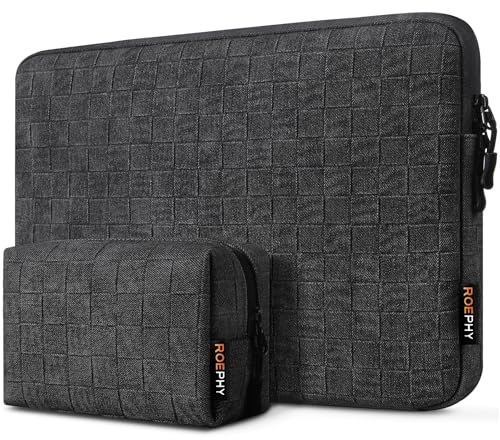 ROEPHY Laptophülle 14 Zoll wasserdichte Laptoptasche mit Zubehör Tasche Notebooktasche Laptop Sleeve für 14 Zoll MacBook Pro M4/M3/M2/M1 Pro/Max (2024-2021), Surface Laptop 7, Schwarz Grau