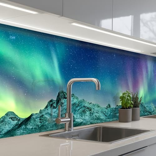 KitchenYeah© Splashback for Kitchen self-Adhesive Sink Splash Splatter | 24x79 / 60x200 cm - Guard Splashbacks Walls Sea - Ice - Northern Lights - Winter - Nature