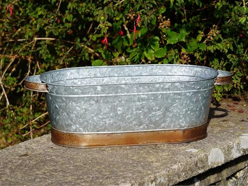 Large Metal Trough Garden Planter with Handles Galvanised Flower Pot Outdoor Garden Home Ornament Decoration British