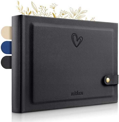 ZEITLOOS® Fotoalbum zum Selbstgestalten - Kunstleder mit Herz - 150 Fotos | Wunderschönes Design mit schützenden Trennblättern - Fotobuch zum Einkleben 21,2x29cm - 50 Seiten - Hochzeitsalbum & Geschenk