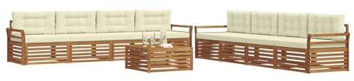 vidaXL Outdoor-Sofagarnitur mit Kissen 9 pcs Natur und Creme, Moderne Lounge für draußen, Bequeme Gartenmöbel, Akazienholz-Sofa, wetterfeste Terrassen-Sitzgruppe