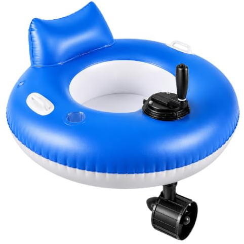 Aufblasbarer Poolschwimmer für Erwachsene mit Motor, 360° Joystick-Steuerung, 5200 mAh Akku, Rückenlehne, Getränkehalter, 150 kg Kapazität