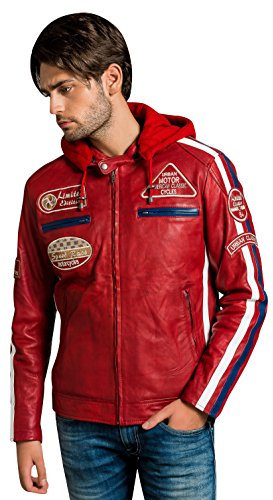 URBAN 5923 Chaqueta Moto Hombre en Cuero 58 Gents | Cazadora de Moto de Piel de Cordero | Armadura Removible para Espalda, Hombros y Codos Aprobada por la CE | Rojo wax | S