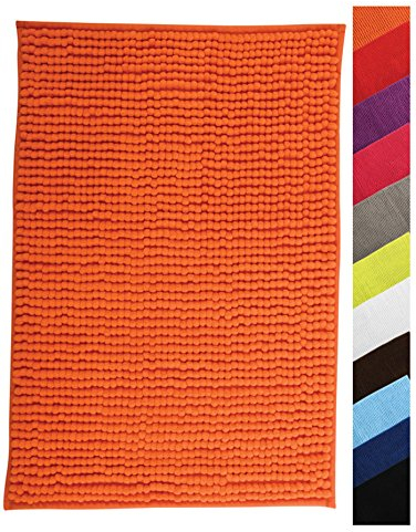 MSV Badteppich Badvorleger Duschvorleger Chenille Hochflor Badematte 60x90 cm – Orange, Polyester, 60x90