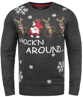 Blend Deer Herren Weihnachtspullover Winter Pullover Strickpullover Weihnachtspulli mit Rundhals-Ausschnitt