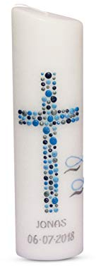 Taufkerze Kommunionkerze Blau Junge mit Name und Datum 4h x6,5 x 4,5b cm aue euber Ellipse Tauf Kerze Kreuz-Kreise-31 Blau, Silber, 100% Handgefertigte Motive