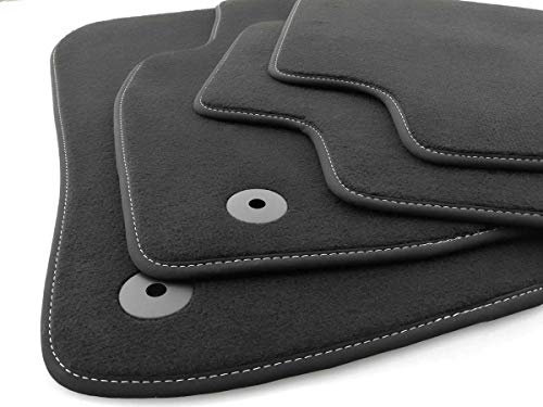 kh Teile Fußmatten passend für T-Cross Tuning Velours Autoteppich 4-teilig Premium Automatten Ziernaht weiß