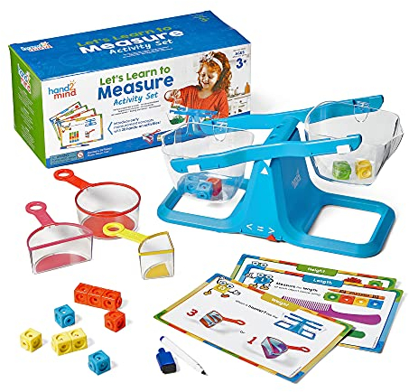 Learning Resources Wir wollen lernen – Richtig abmessen Aktivitätsset Messbecher für Kinder, Schalenwaage, MathLink-Steckwürfel und Aufgabenkartenset, Anschauungsmaterial für Lehrer