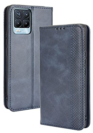 GOGME Leder Hülle für Realme 8 Pro/Realme 8 4G (6.4) - Premium PU/TPU Leder Folio Hülle Schutzhülle Handyhülle, Flip Case Klapphülle Lederhülle mit Standfunktion & Kartensteckplätzen, Blau
