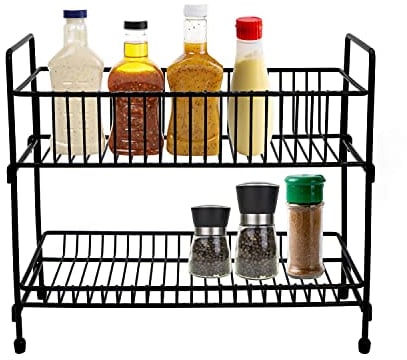 EXZACT Free Stand Spice Rack 2 Tiers - Kitchen Herb Jar Shelf Organiser, Pantry Storage Space Saving (2 Tiers)