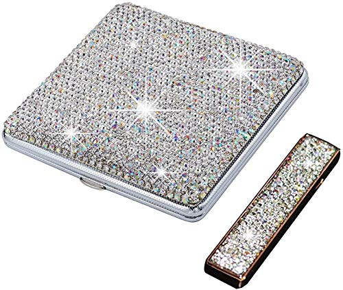 RWXCOW Étui à cigarettes créatif pour femme - En métal ultra fin - Pour 20 cigarettes - Strass