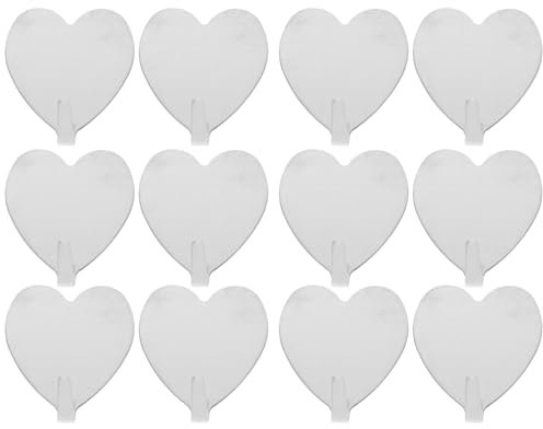 Angoily 12Pcs Heart Shape Stainless Steel Self- Adhesive Wall Hooks, Wall Mounted Towel Coat Hook, Heavy Duty No Drilling Waterproof Sticker Hanger for Scarf, Bag, Towel, Key, Cap, Hat (Silver)