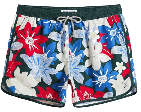 MaaMgic Short de Bain Homme Vintage - Maillot de Bain Homme Bermuda Séchage Rapide Doublure Confortable avec 3 Poches, Fleurs Éclatantes, XXL