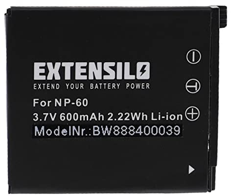 EXTENSILO Battery Replacement for Casio NP-60 for Camera DSLR (600mAh, 3.7V, Li-ion)