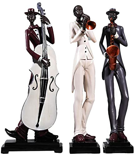 Lqdpdd Kreatives Harz Trio Jazz Band Handwerk Dekoration, Musiker Figuren Statue Sammlerstück Desktop-Deko, Moderne Wohndekorationen, Violoncelle Saxophon Trompettiste Band Skulptur Handwerk