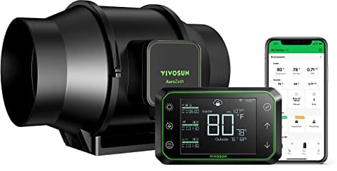 VIVOSUN Inline-Rohrventilator 150mm Leiser Abluftventilator 688m³/h mit EC-Motor und GrowHub E42A WLAN-Controller AeroZesh S6 Ventilator für Growzelte und Hydroponiksysteme