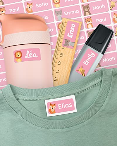 melu kids® Etiquetas para Ropa Personalizadas (120 piezas, rosa) - Sin planchar - Pegatinas Personalizadas Nombre Ropa Niños - Etiquetas Ropa Niños para pegar - Lavables a máquina