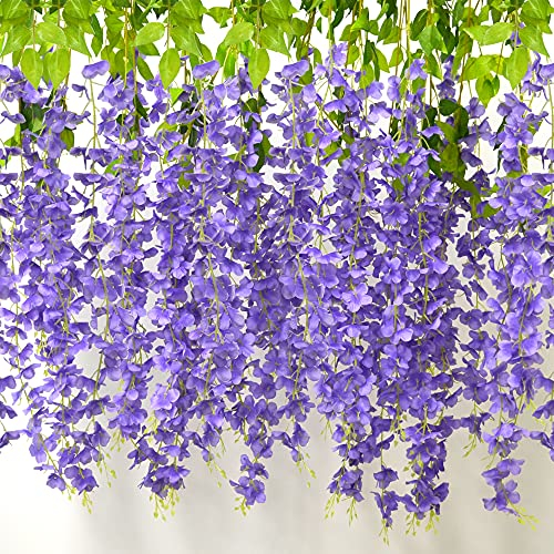 AIYONG 12pcs Artificielle Fleurs, Faux Wisteria Vigne,Glycine Artificielles,Plante Guirlande Fausses Fleurs suspendues Vigne,Flowers en Soie pour la Maison Jardin Partie De Mariage Décoration