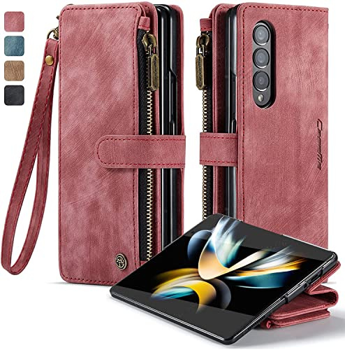 SeNool Hülle Kompatibel mit Samsung Galaxy Z Fold 4 5G, Klapphülle Handyhülle mit [Kartenfächer] [Ständer Funktion] [Magnetverschluss], Schutzhülle für Galaxy Z Fold 4 5G - Rot