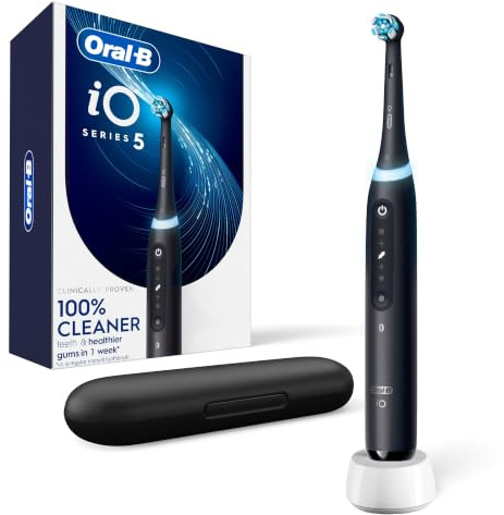 Oral-B Rechargeable Electric Toothbrush, iO5 Customizable Clean, 5 Cleaning Modes, Visual Pressure Sensor to Protect Gums, Travel Case, Black