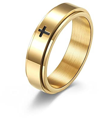 BCughia Trauringe Gold, Anxiety Ring Spin Edelstahl Kreuz Anxiety Verlobungsring Vintage Engagement Geschenk für Männer Größe 62(19.7)