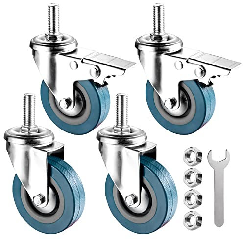 Lenkrollen mit Gewinde Vorbau M10 M12×30mm kleine Rollen für Möbel Ø 65mm 75mm leise PVC Transportrollen 265-lb Tragkraft, 2 mit Bremsen, 2 ohne Bremsen, für Wagen Palettenmöbel ( Size : 3-M12x30 )