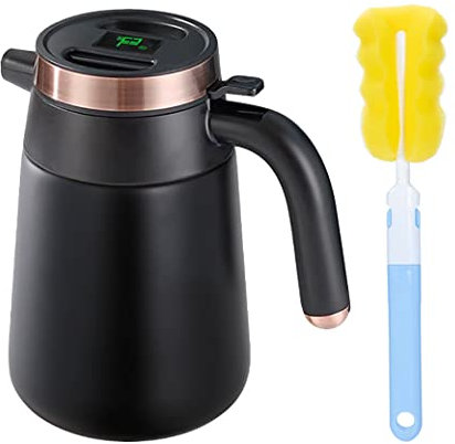 1.6 liter Isolierkanne Thermoskanne, 304 Edelstahl Isolierkanne Kaffeekanne mit LED Temperaturanzeige Thermoskanne, ideal als Kaffeekanne oder Teekanne, Thermokanne mit 48H Wärmespeicherung (Schwarz)